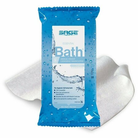 ESSENTIAL BATH MEDIUM WEIGHT Sage Products Essential Bath Rinse-Free Wipes, Medium Weight, Soft Pack, 8PK 7800
